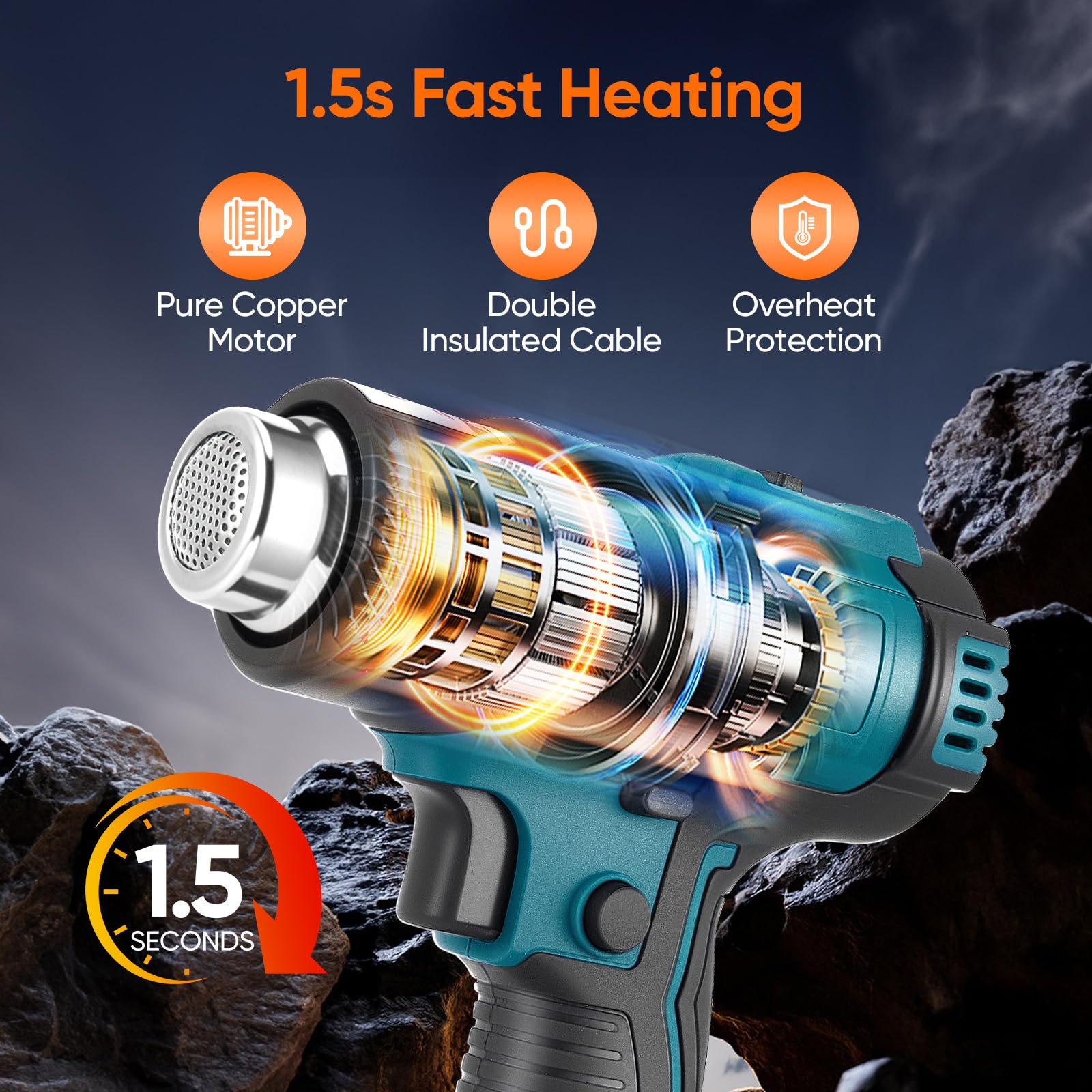 Secador de aire caliente con batería, pistola de aire caliente con batería, calentamiento rápido hasta 550°C, control de doble temperatura, con pantalla LCD, 5 boquillas y 2 raspadores, ideal para