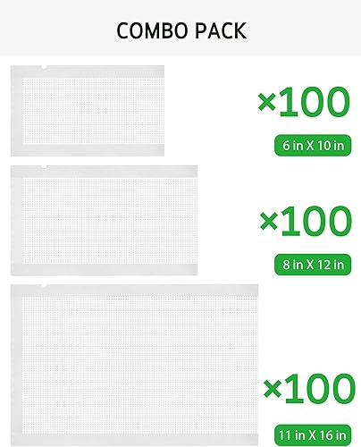Miniatura 4 de Syntus Vacuum Sealer Bags, 300 Gallon 11" x 16" and Quart 8" x 12" and Pint 6" x 10" Commercial Grade PreCut Bag, BPA Free Food Vac Bags for