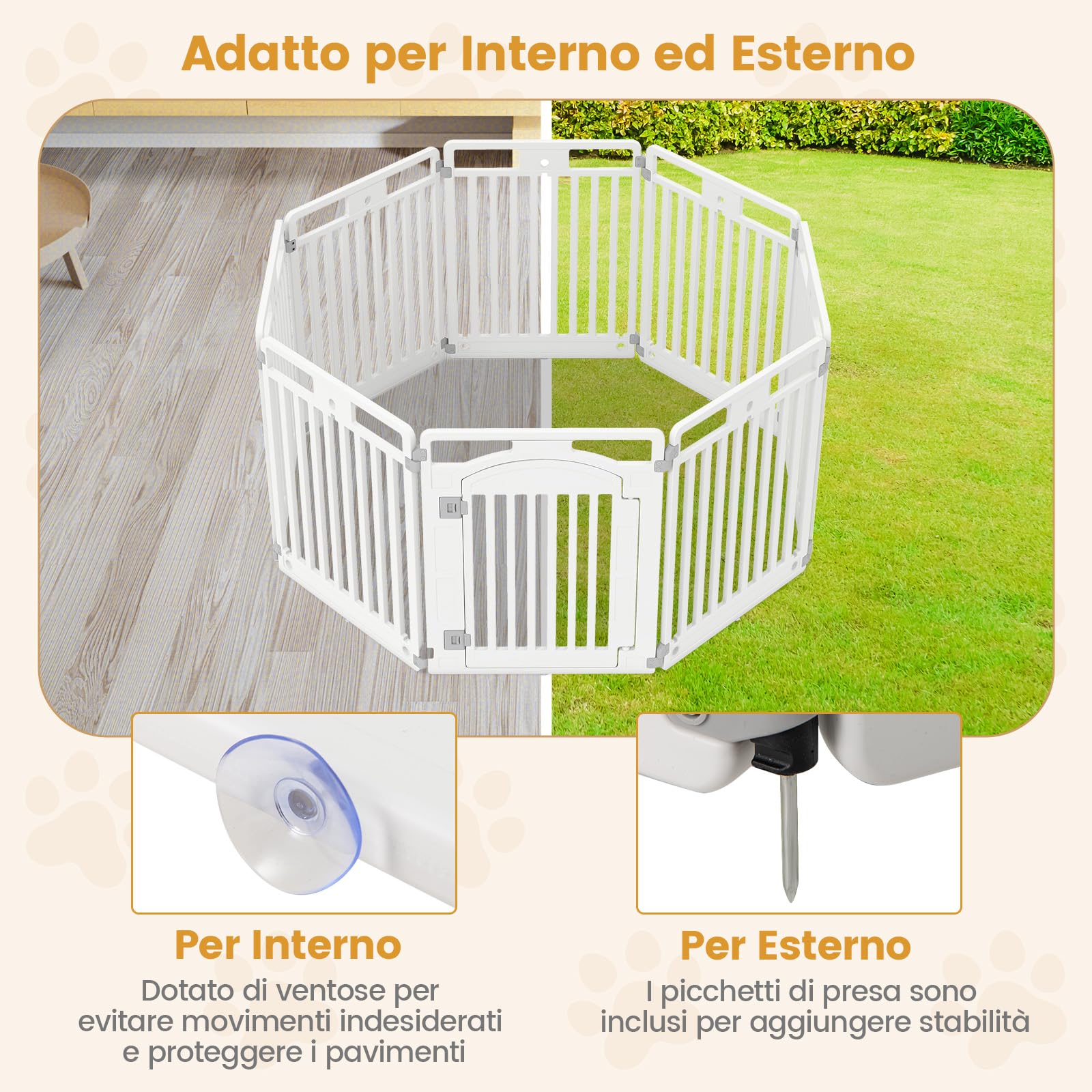 GYMAX Recinto per Animali Domestici, Parco per Cani Modulabile e Portatile con Porta Bloccabile, Interno & Esterno, Facile da Pulire, Uso Versatile con Ventose e Picchetti, 128x128x80 CM