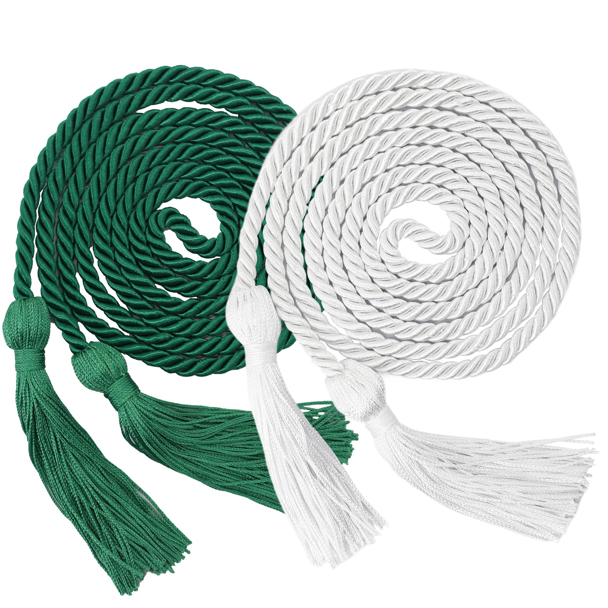 GraduationMall Double Graduation Honor Cords Emerald Green &amp; White 68"