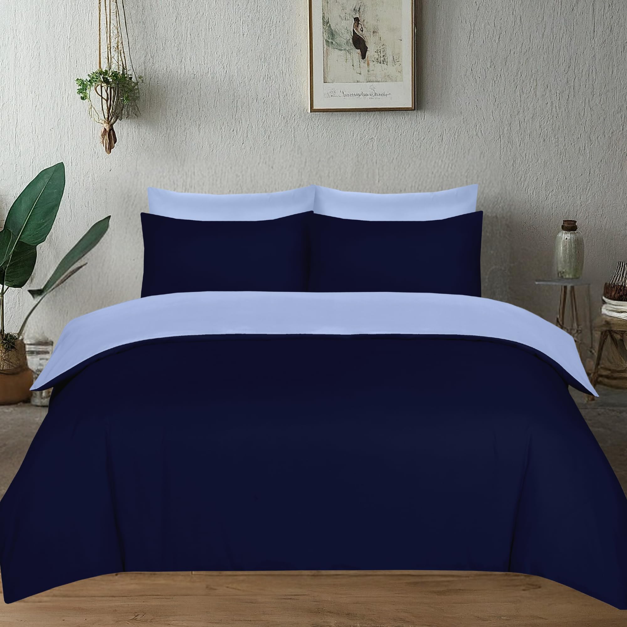 J.din Dark Blue & Light Blue King Dark Blue And Light Blue Duvet Cover Set Soft Brushed Microfiber