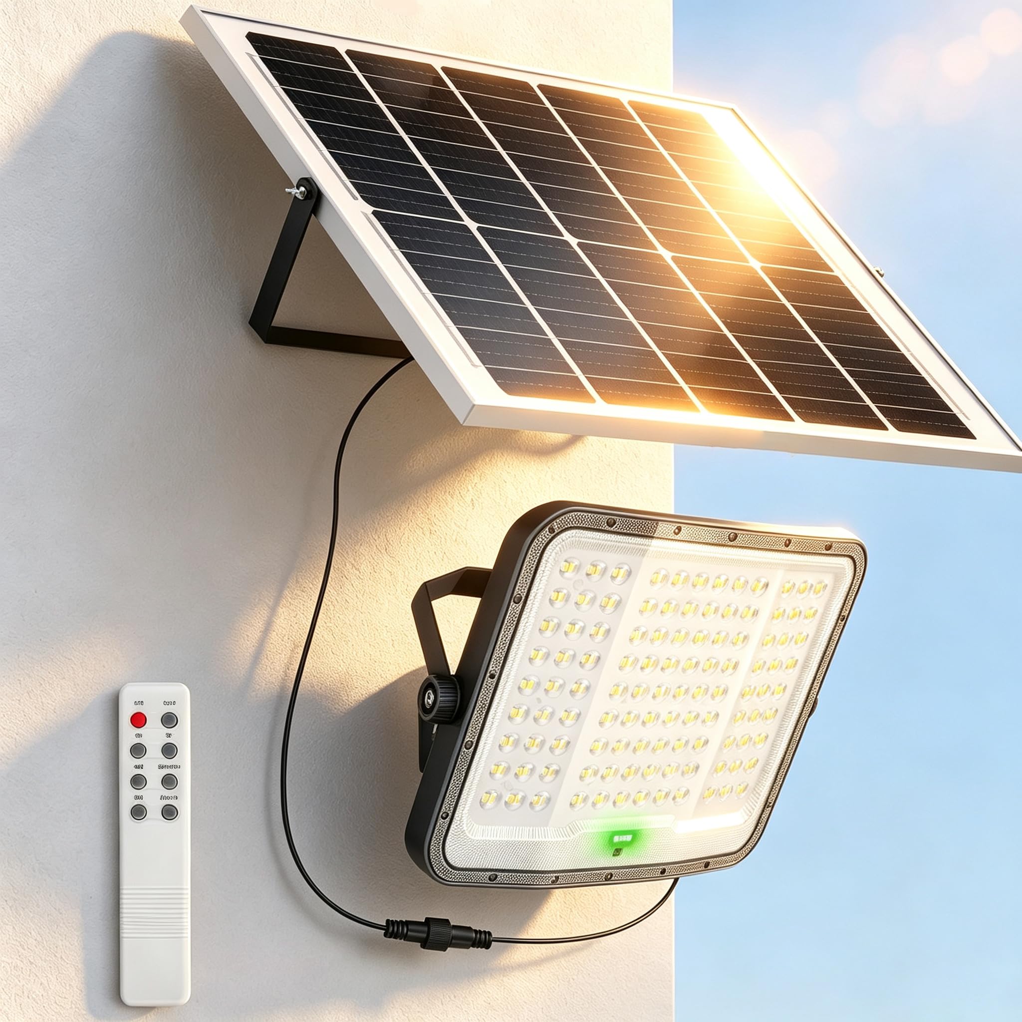 Aigostar Foco LED Exterior Solar 15000mAH Batería de gran capacidad 200W | 2000lm Proyector LED con Gran panel Solar,regulable 3000/4000/6500K, IP65 , Cable de 5m,Uso: Porches Jardín Patio Piscina