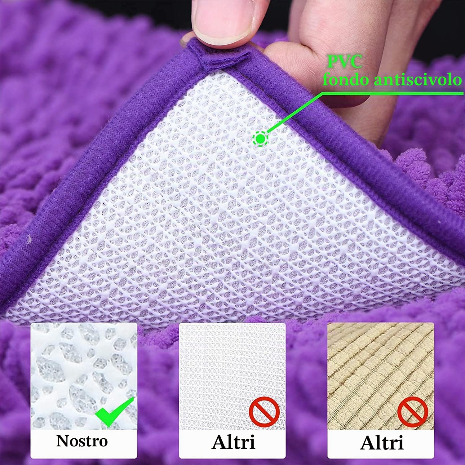 RUN HELIX Set di 3 tappetini da bagno per il bagno, antiscivolo, lavabili e lavabili, per doccia, vasche da bagno, decorazione per WC (viola scuro)