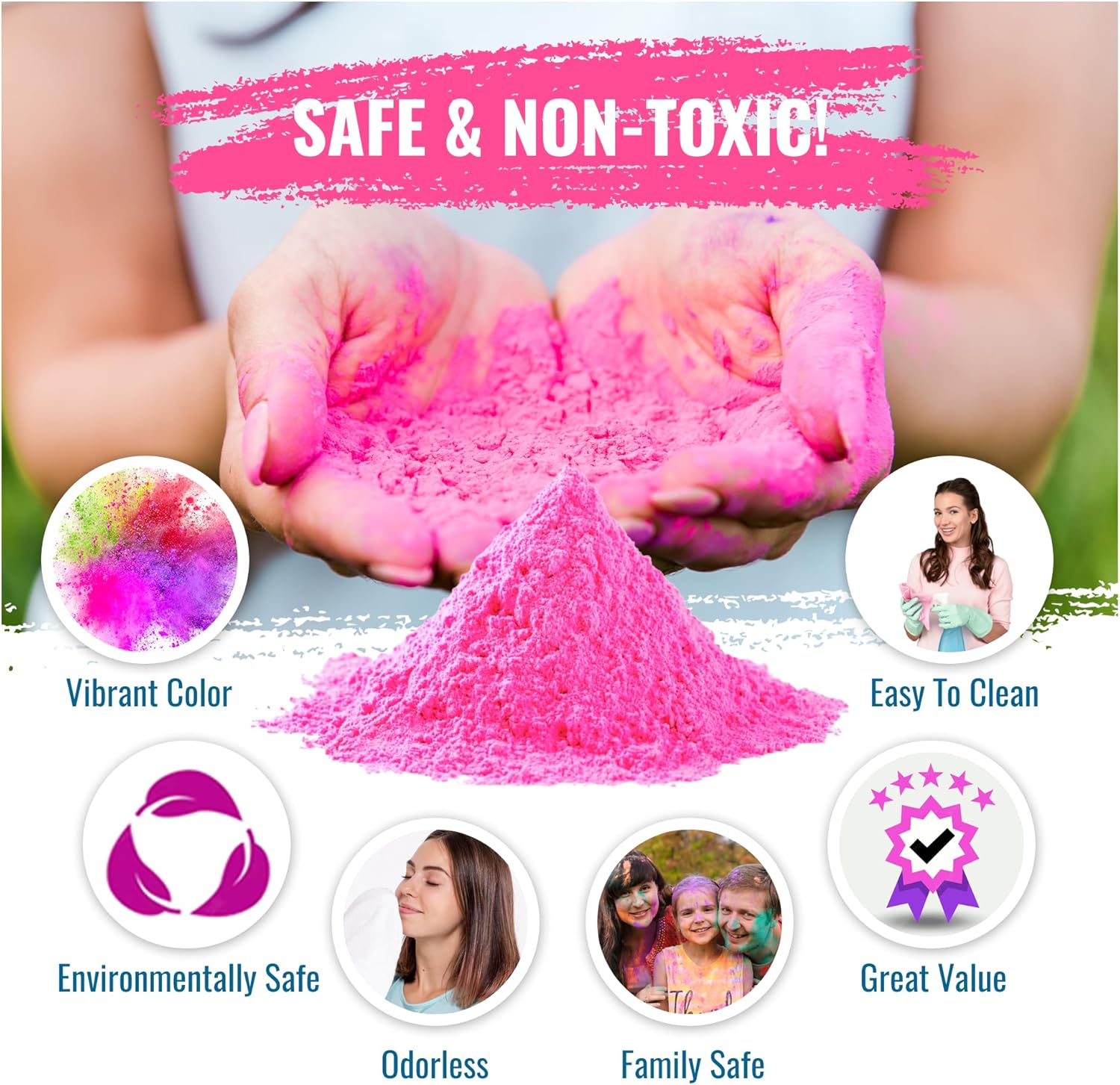 Color Blaze Holi Colored Powder - 5 lbs of Pink Powdered Color - for Fun Runs, Color Toss, Rangoli, Powder War, Backyard Party & Festivals - Pack of 1 Colorful Bag - 5 Pounds in Bulk - Pink - Image 3