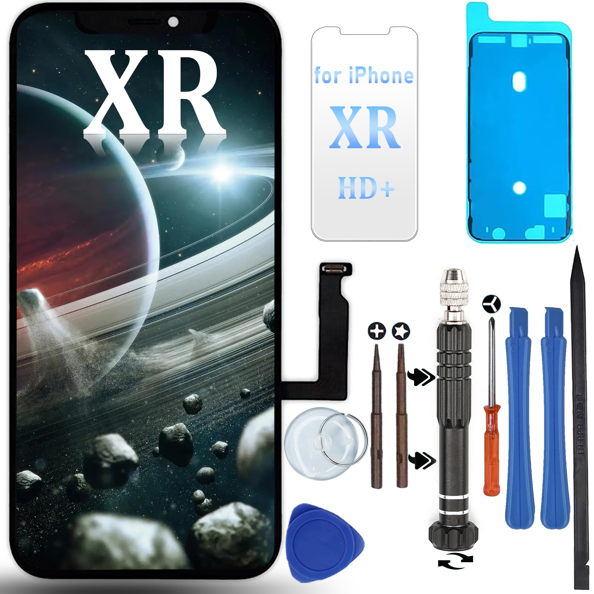DIGI4U LCD for iPhone XR Screen Replacement, 6.1 inch 𝟑𝐃 𝐓𝐨𝐮𝐜𝐡 𝐓𝐫𝐮𝐞 𝐓𝐨𝐧𝐞 𝐅𝐚𝐜𝐞 𝐈𝐃 Screen for XR Display Digitizer Assembly, with Frame Adhesive&Screen Protector&Repair Tools Kit