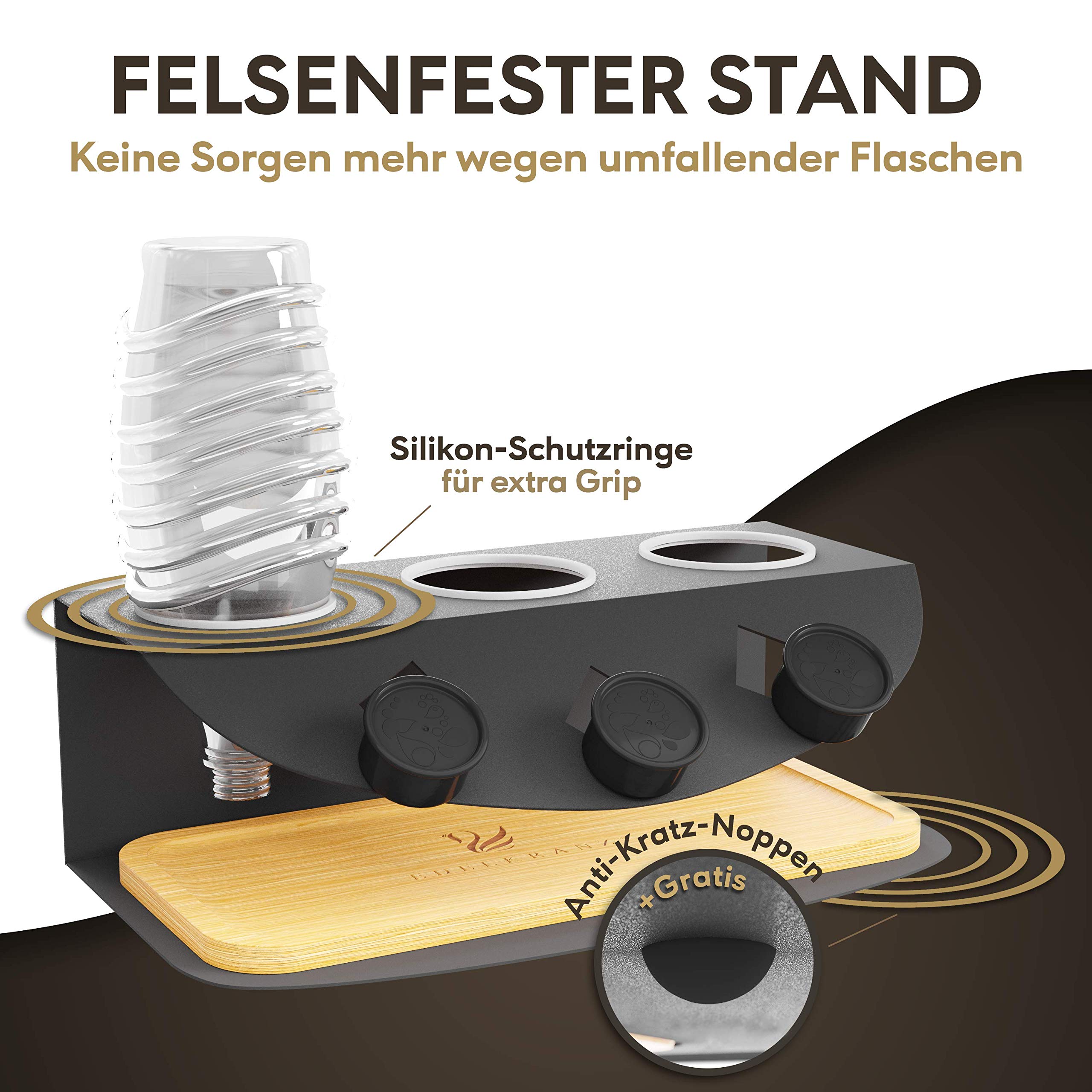 EDELKRANZ Flaschenhalter fr SodaStream aus Edelstahl mit Bambusplatte -  EdelDry Flaschenstnder + angepasste Flaschenbrste & Mikrofasertuch -  Abtropfhalter fr Soda Stream Crystal (Schwarz) : Amazon.de: Kche,  Haushalt & Wohnen