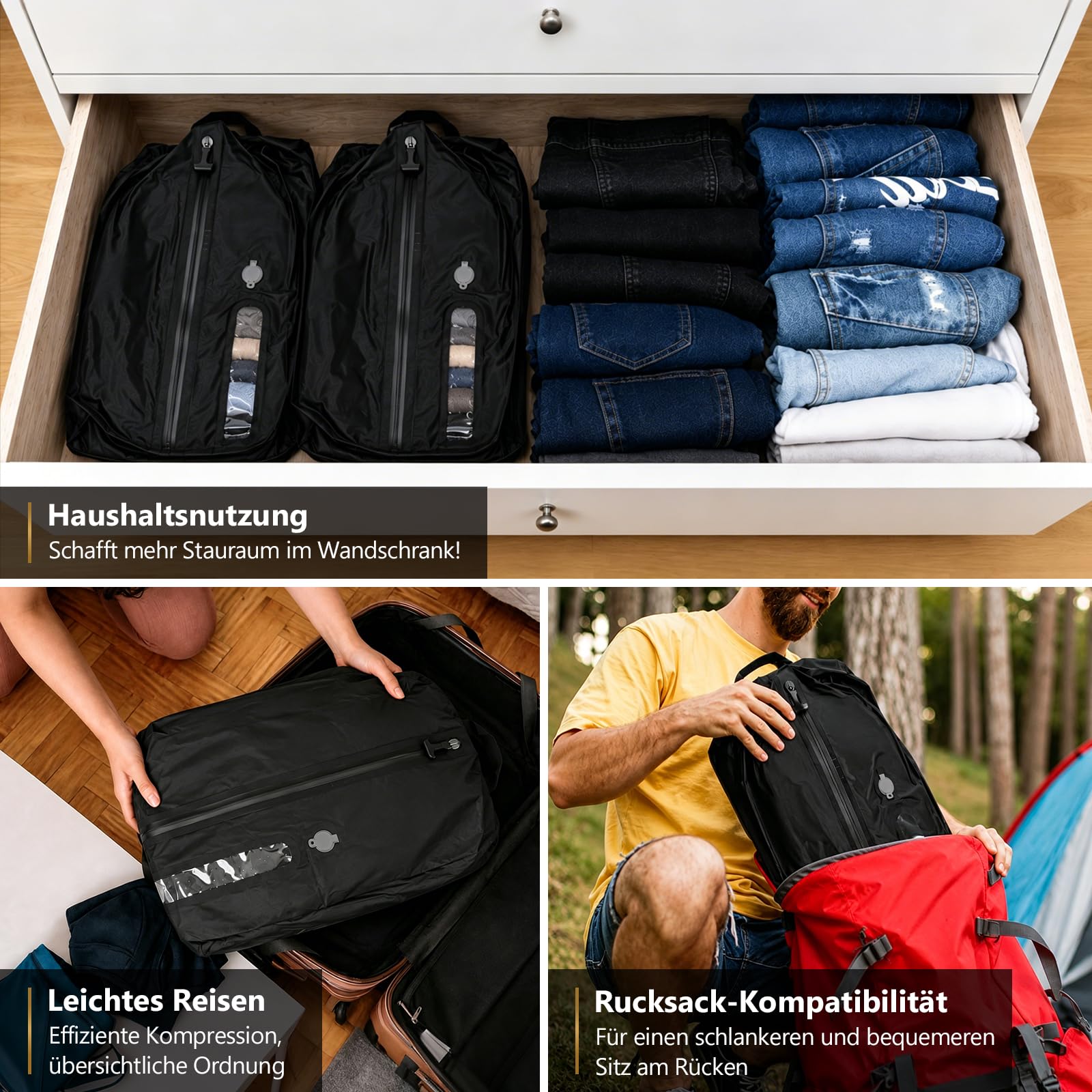 Accenter Vakuumbeutel für Kleidung Reise mit Pumpe,IP68 Koffer Organizer | Wiederverwendbare Aufbewahrungstasche, Vakuum-Platzsparer, Reise-Gadgets für Reise, Kleiderschrank Organizer und Umzug