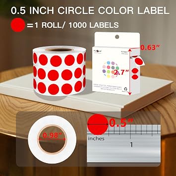 1000 Pack 0.5 inch Diameter Round Dot Stickers, Red Color Circle Labels