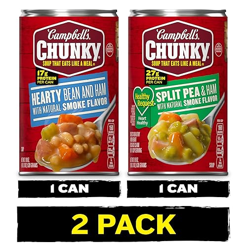 Miniatura 1 de Campbell's Sopa gruesa, sopa abundante de frijoles con jamón, lata de 19 onzas + sopa Campbell's gruesa y saludable, sopa de guisantes divididos con