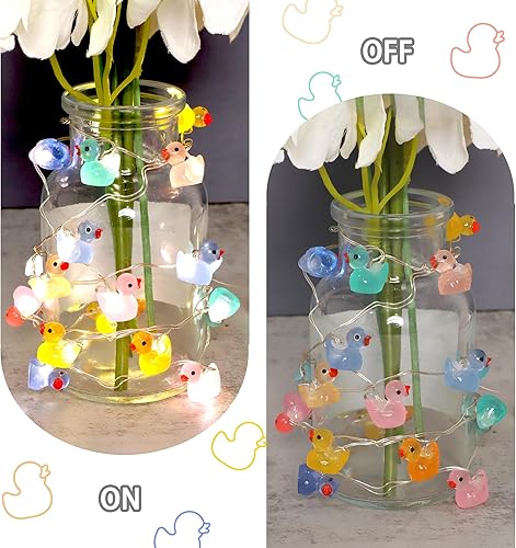 Miniatura 5 de Holitown Tira de luces pequeñas de pato con bateríaalimentada por USB, 40 luces de pato multicolor, control remoto, luz LED blanca cálida para