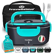 TRAVELISIMO Scaldavivande Elettrico Portatile 100W 1,5L Porta Pranzo Termico 220V, 12V, 24V Schiscetta pranzo Riscaldabile per Viaggio e Lavoro Portavivande Termico & Porta Pranzo Riscaldabile