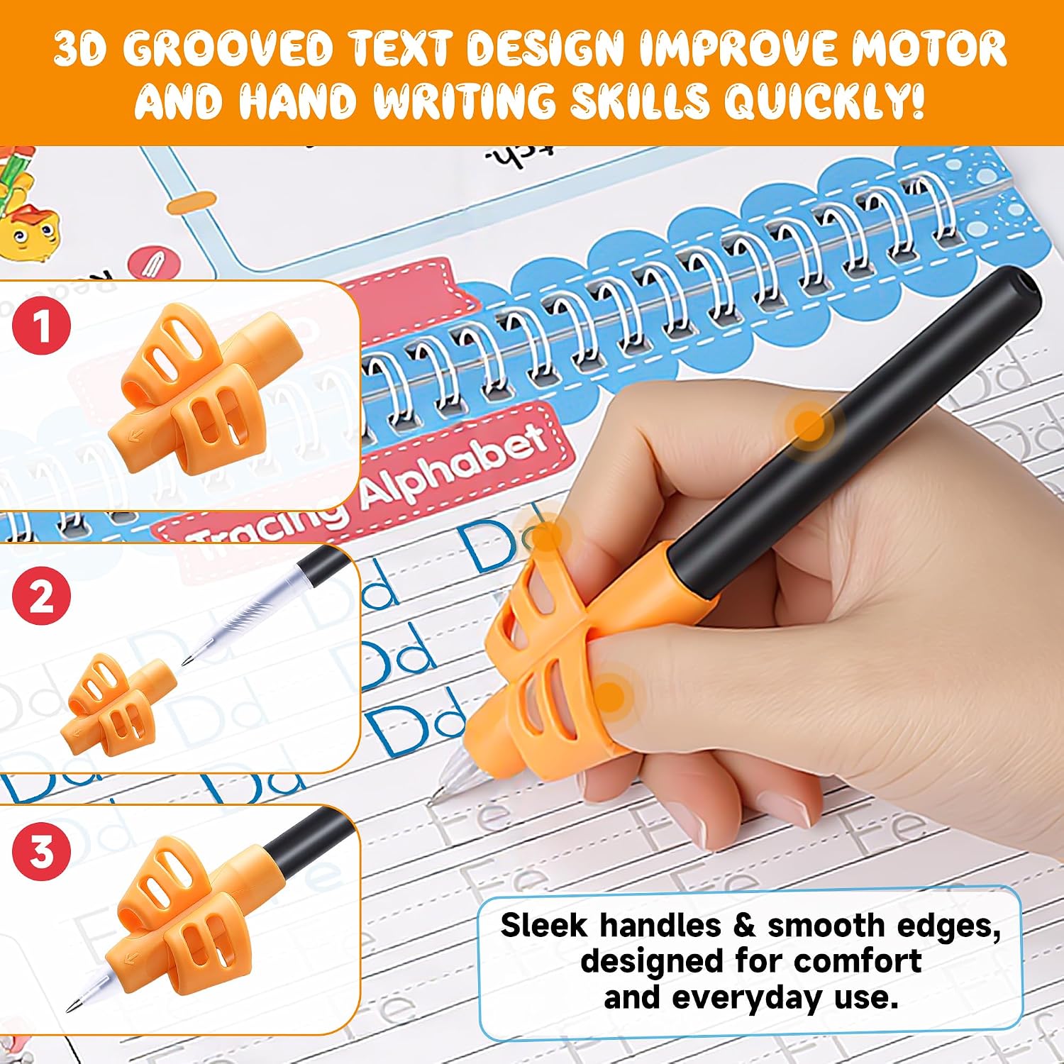 Magic Grooved Writing Practice for Kids Ages 3-8, Reusable Handwriting Practice Books Set (6 Books) with Disappearing Ink Pens, Letter/Number Tracing, Preschool & Kindergarten Learning Kit