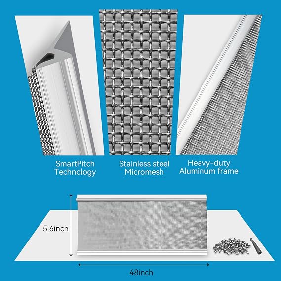 5'' Stainless Steel Micro-Mesh Gutter Guards Kit, 48FT | Fast Drainage for Heavy Rain, Blocks Leaves, Pine Needles and Roof Grit, Aluminum Frame, Fits 5''&4'' Gutters,Screws Included