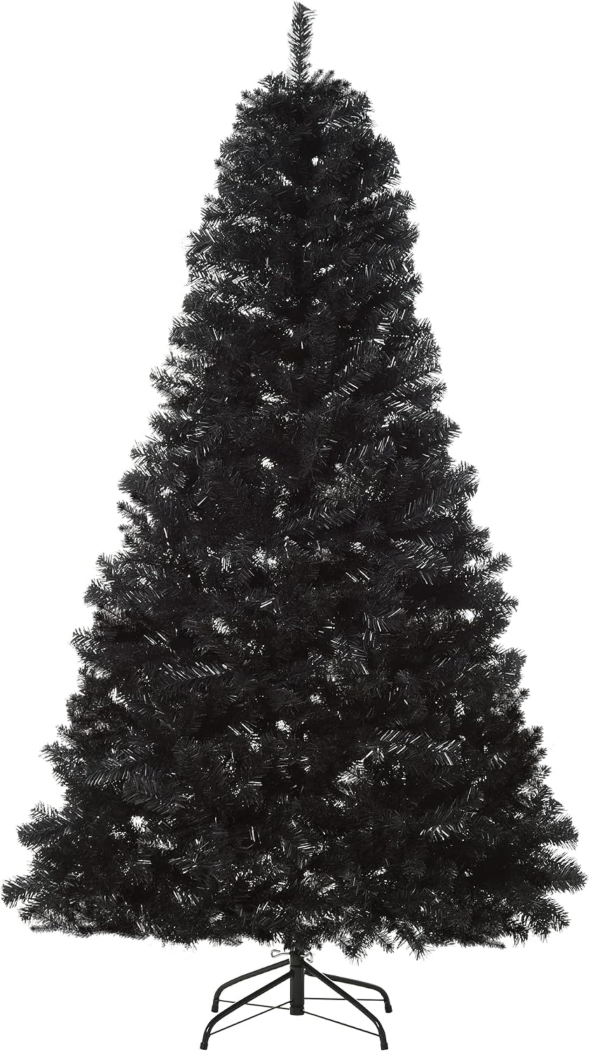 HOMCOM 7ft Artificial Christmas Tree Unlit Douglas Fir with Realistic Branches and 1346 Tips, Black Halloween Style