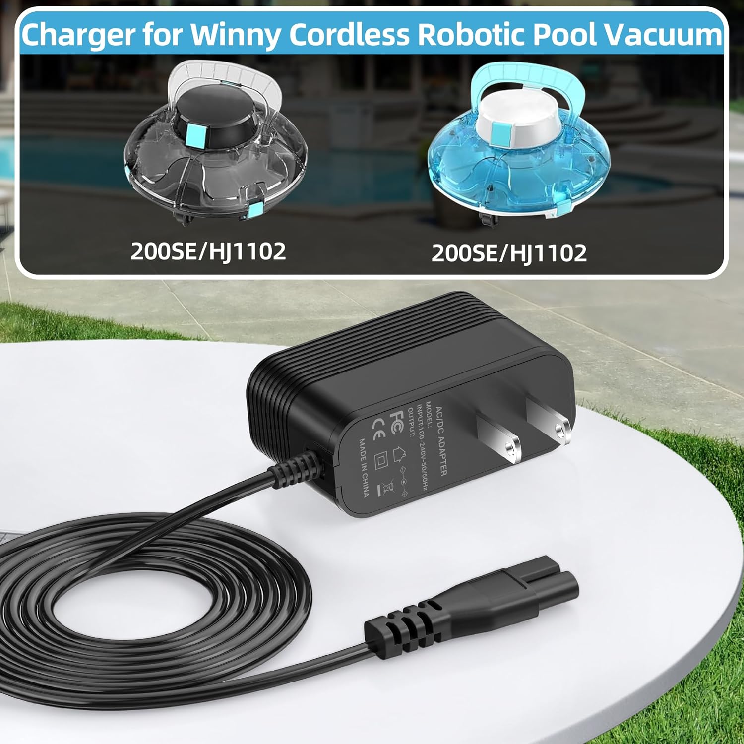 12.6V Charger for Winny Pool Cleaner, Replacement Charger Compatible with Winny 200 SE HJ1102 Cordless Robotic Pool Vacuum Power Cord