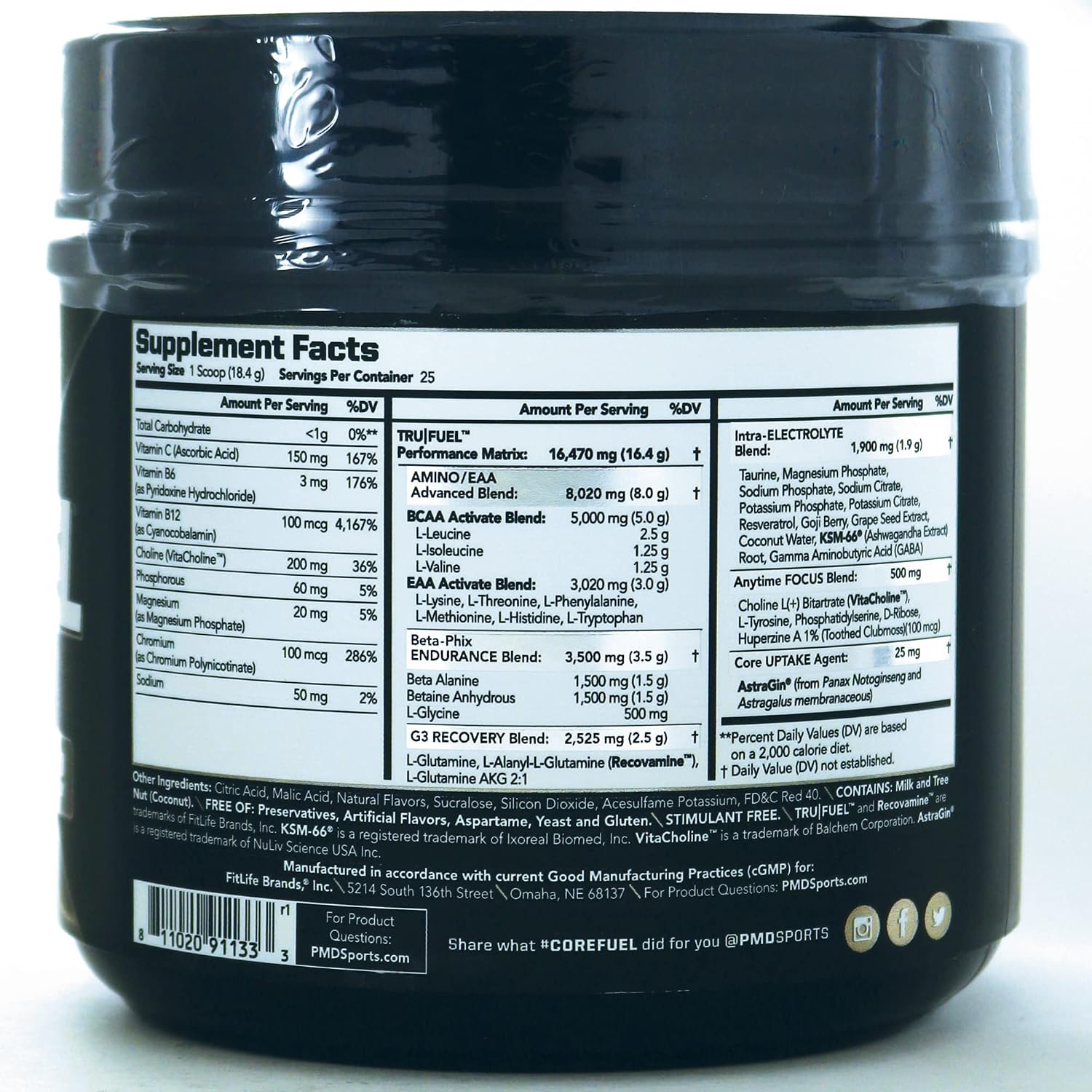PMD Sports Core Fuel Endurance Performance and Recovery – BCAAs, EAAs, Beta Alanine, Betaine Anhydrous, Glutamine, Electrolytes – Muscle Growth, Strength, Endurance, Focus, Recovery – Stim Free-Creatine Free – Tropical Fruit Punch (25 Servings)