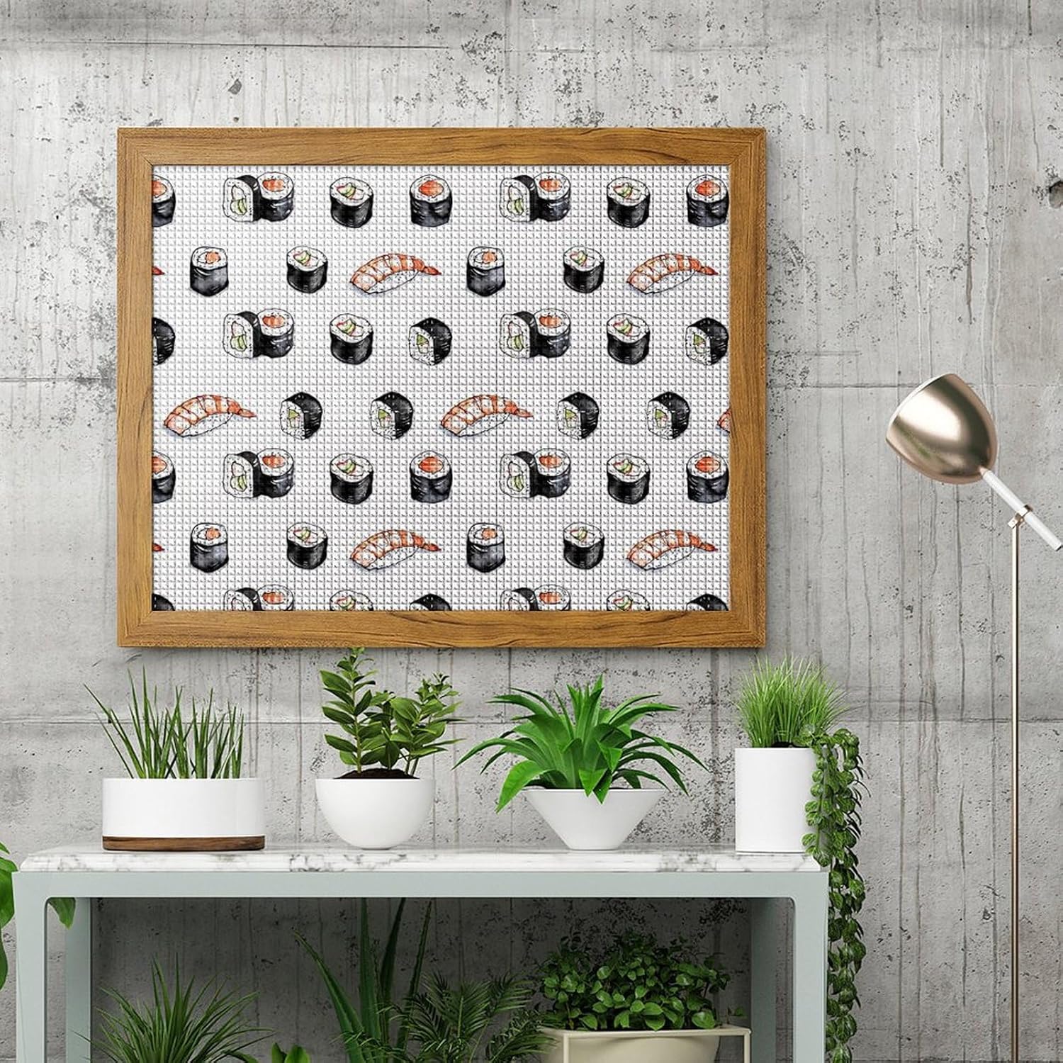 Shrimp Sushi Salmon Roll Printed Diamond 5D Painting Kits DIY Full Drill Crafts for Home Wall Decor 16x20 Inch Yellow Wood 50 * 40cm