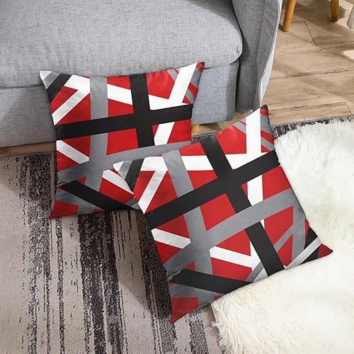 Miniatura 5 de Emvency Juego de 2 fundas de almohada de poliéster decorativas de color rojo y negro de 16 x 16 pulgadas, diseño de rayas, fundas cuadradas para