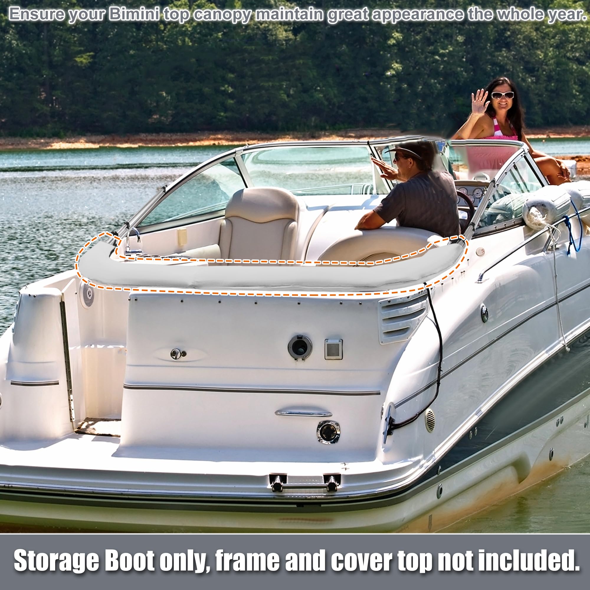 X AUTOHAUX Boat Bimini Top Storage Boot 73"-78" Width Light Gray for 3-4 Bows - Image 2
