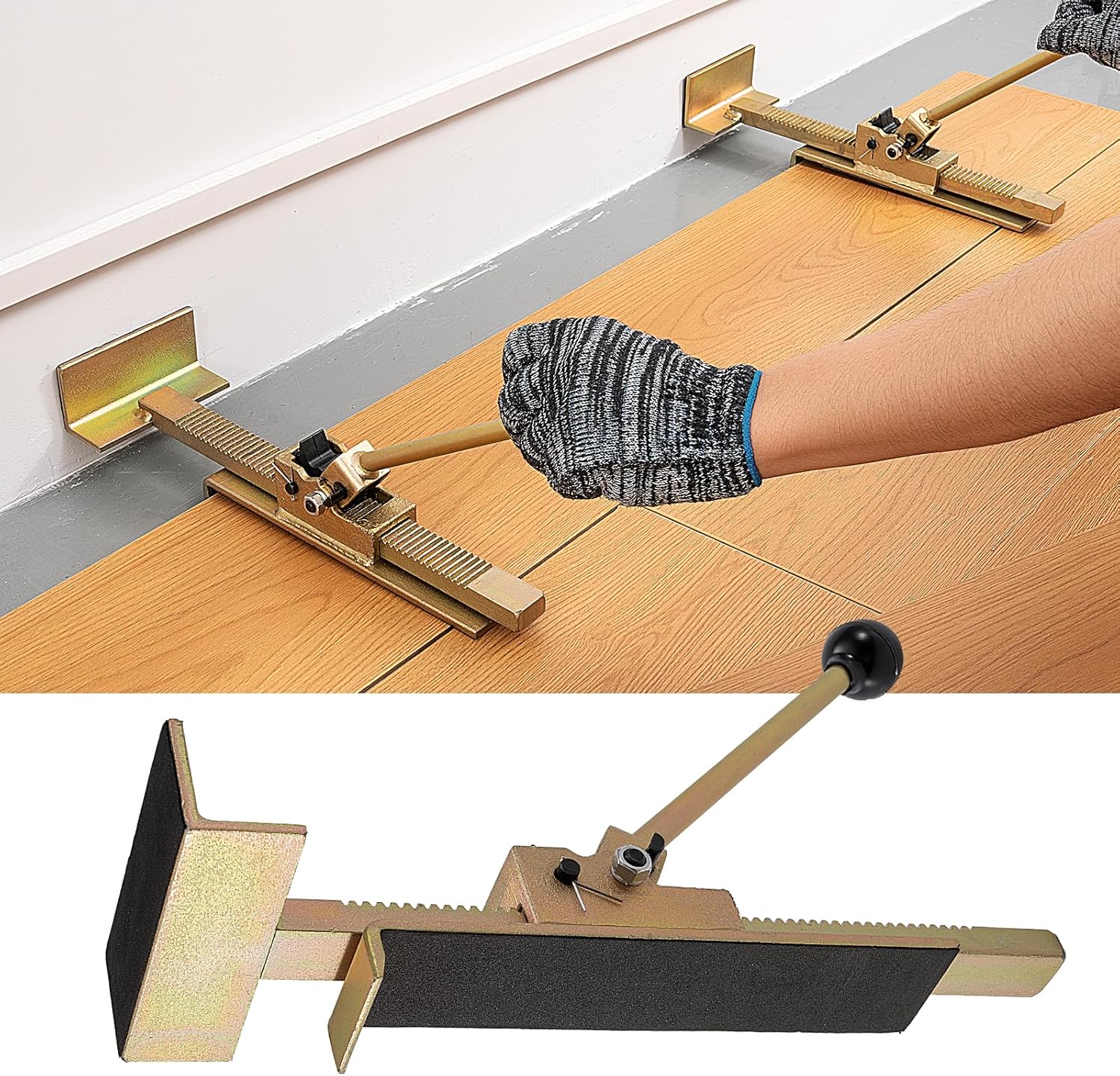 2 Pack Flooring Jacks with Protective Pads, Professional Hardwood Floor Jack Tool with Ratcheting Mechanism for Installing and Straightening Hardwood Floors, Deck Boards & Laminate Flooring