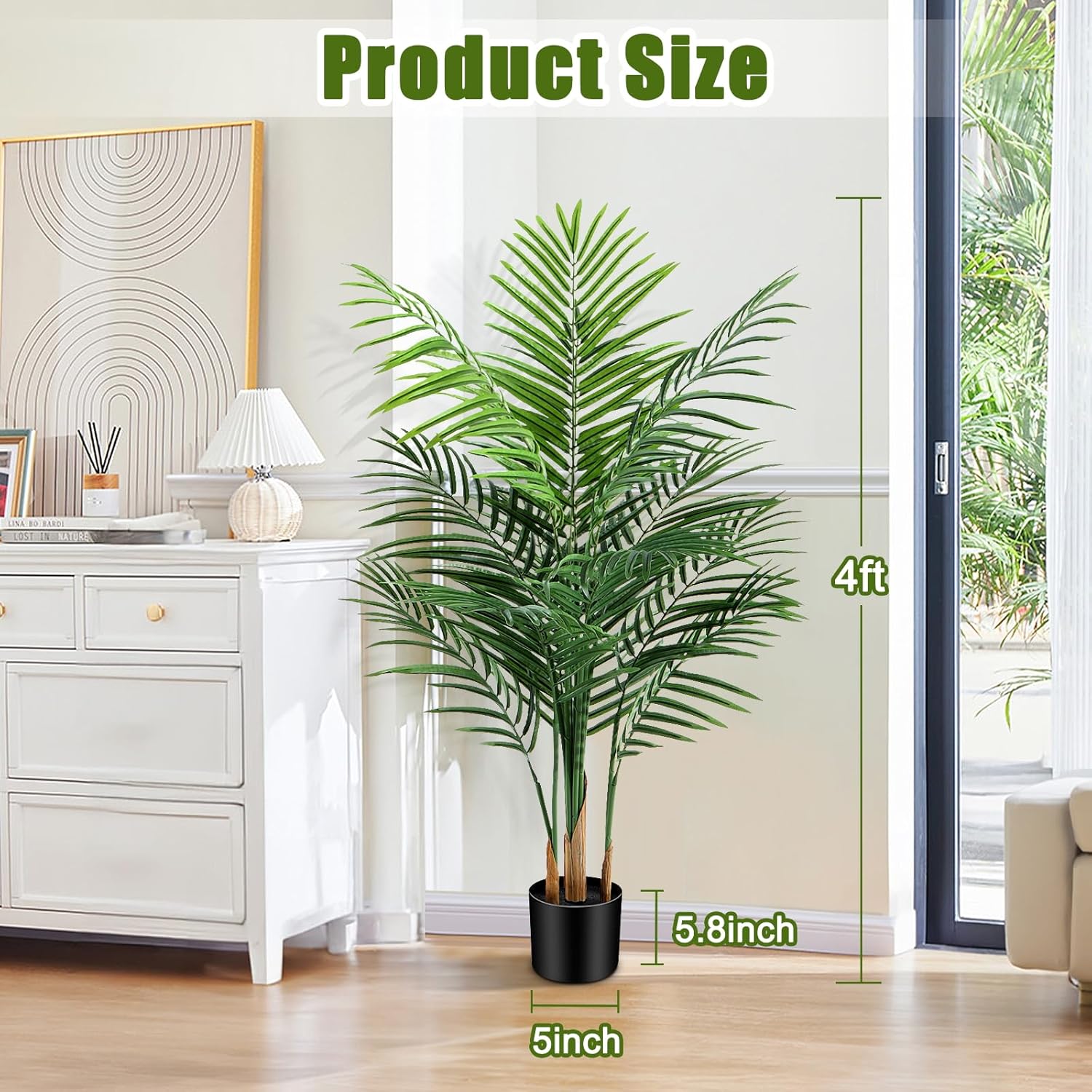 CyanGrove Artificial Palm Tree Indoor 4ft, Large Fake Tropical Areca Palm Tree with 13 Trunks, Tall Faux Floor Plants for Indoor Outdoor-Living Rooms, Offices, Bedroom Home Decor 1 4ft