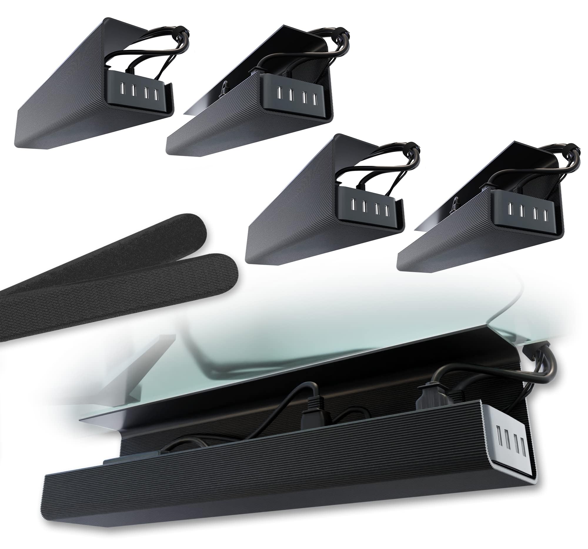 Scanfield Under Desk Cable Management Tray, No-Screw, 17-Inch, 4-Pack Black