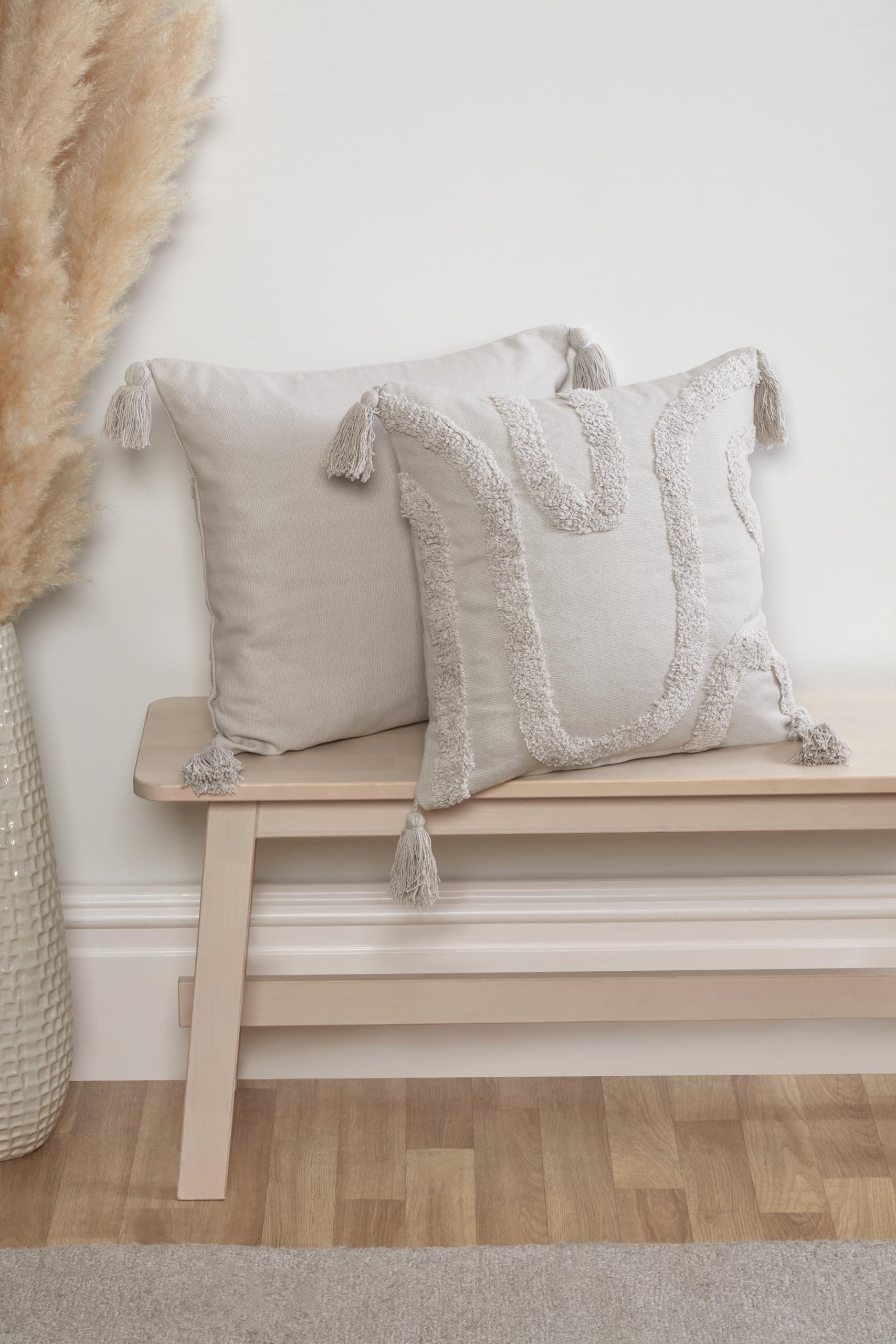 Rapport Home Tufted Cushion Cover - Cabana Style Grey Cushion Cover, Silver, 43 x 43 cm (Pack of 1)