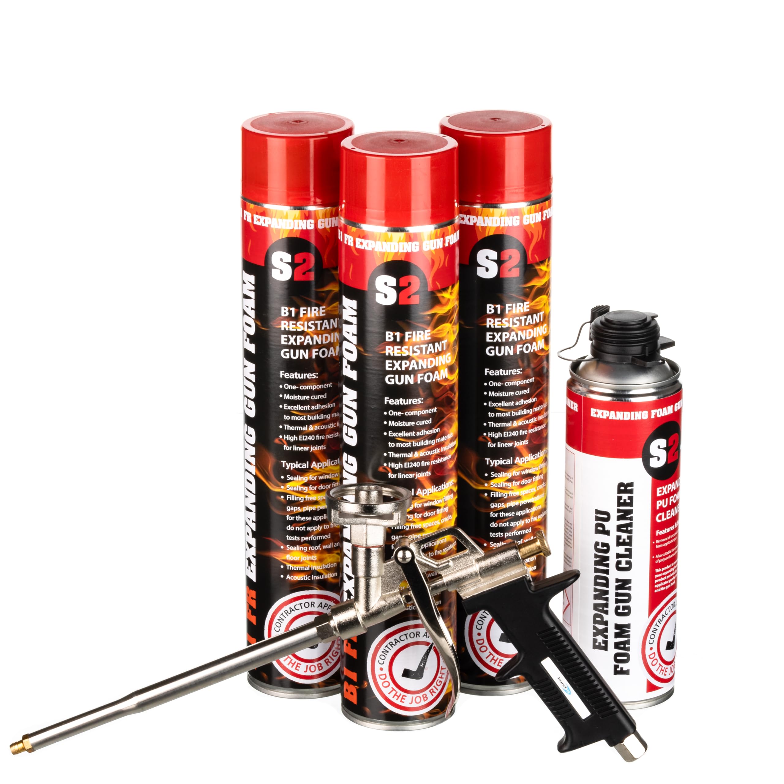 STICK2 B1 Fire Rated Expanding Foam | PU Gun Foam for Gap Filling & Insulation | High Adhesion, Thermal & Fire Resistance | 3 x 750ml + Applicator Gun & 500ml Cleaner