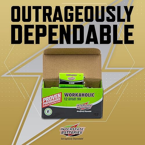 Miniatura 3 de Interstate Batteries Batería alcalina de 9 voltios (paquete de 12) Baterías multiusos de alto rendimiento de 9 V - Workaholic (DRY0196)