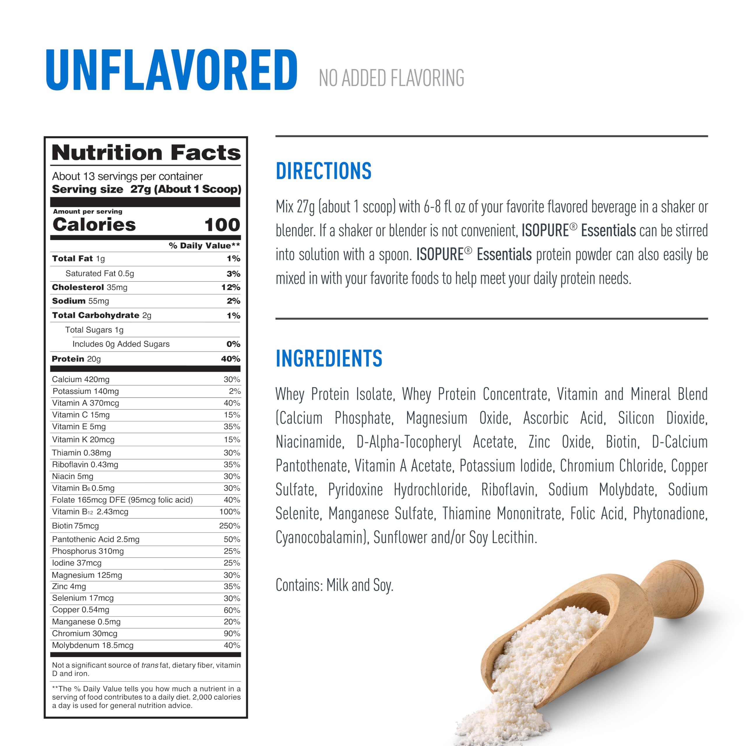 Isopure Essentials 100% Whey Protein Powder, Unflavored 12.38 OZ — Amazon image 2