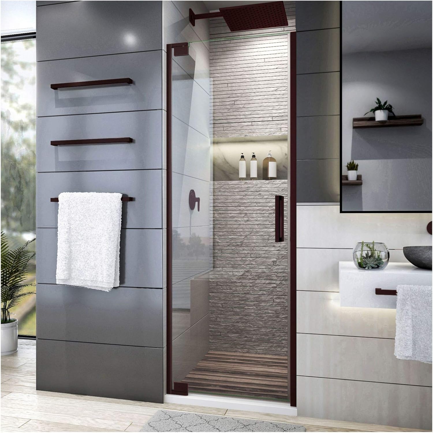 DreamLine Elegance Plus 34-34 1/2 inch W x 72 inch H Frameless Pivot Shower Door in Oil Rubbed Bronze