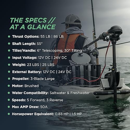 Miniatura 7 de Newport Vessels X-Series - Motor de arrastre eléctrico de agua salada montado en travesaño de empuje de 55 libras con indicador de batería LED eje