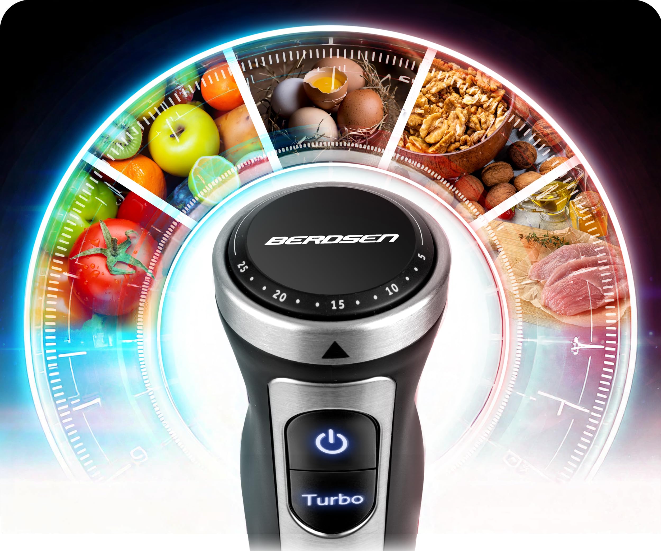 Berdsen Frullatore a immersione manuale Frullatore ad immersione 1500W Multifunzionale con accessori Funzione Turbo 800 ml Acciaio Plastica Grigio Nero