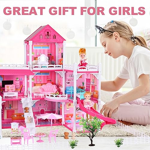Miniatura 3 de Casa de muñecas para niñas, casa de muñecas de 8 habitaciones con figura de muñecas, cachorros, muebles, accesorios, casa de juegos para niñas de 3,