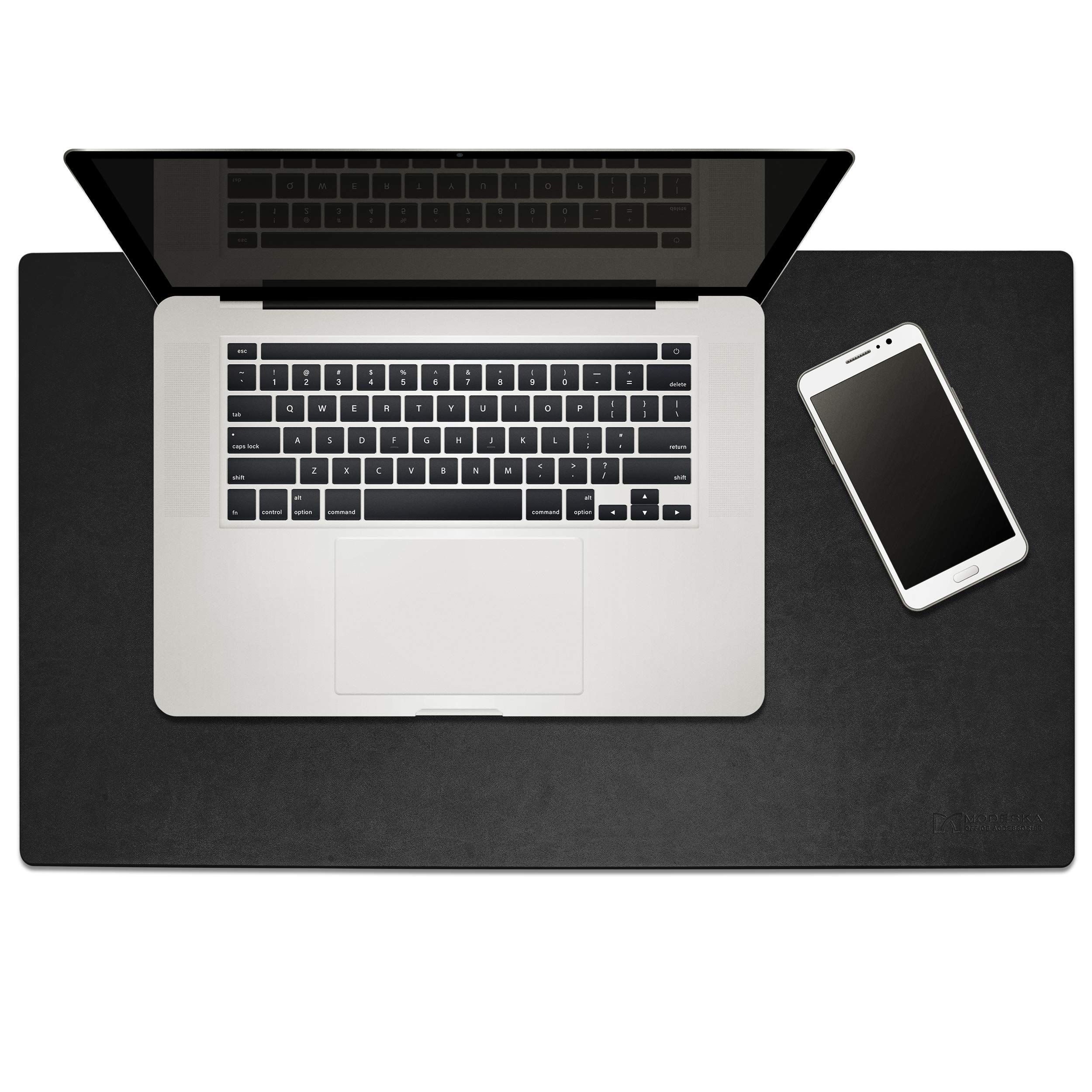 Modeska 24" x 14" Leather Desk Pad - SKIDSTOP Ultra Smooth Executive Blotter and Protective Mat Large Mouse Pad for Office, School, Home, Remote Business – Black