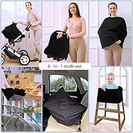 Car Seat Covers for Babies - Multi- use Nursing Carseat Canopy, Breastfeeding Covers, Baby Shower Gifts for Boys and Girls (Pure Black)