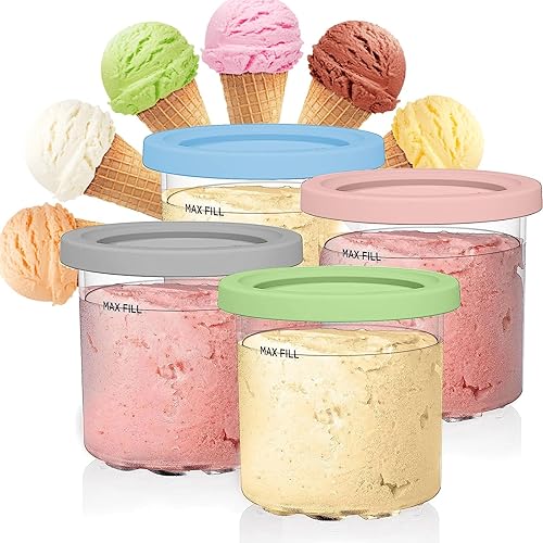 BBAUER Creami Pint Containers for Ninja Creami Pints and Lids - 4 Pack,16oz Cup Compatible with NC301 NC300 NC299AMZ Ice Cream