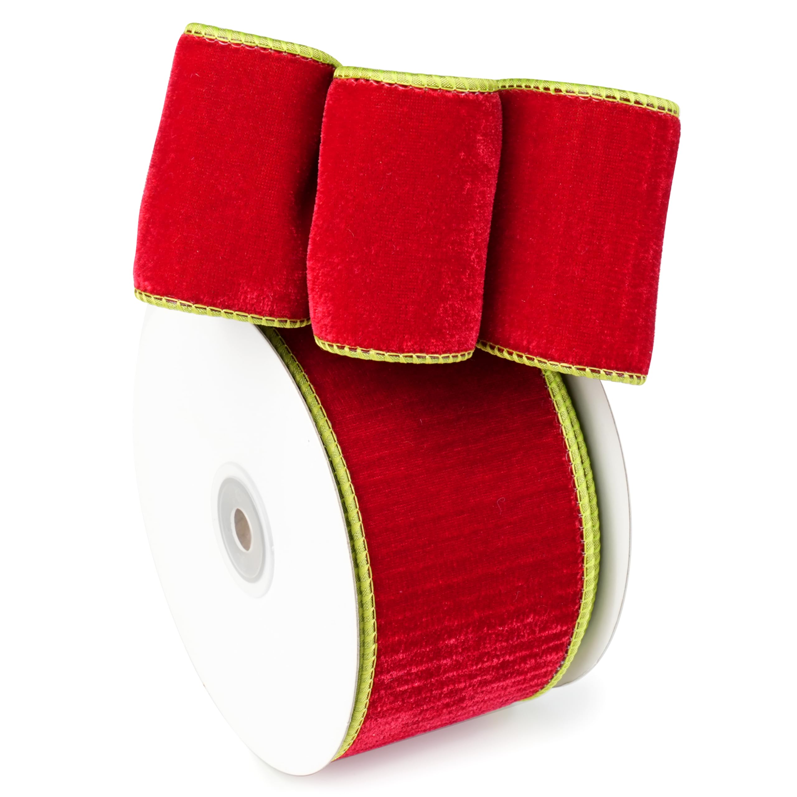 MAYREEL Cinta de terciopelo con alambre de 2.5 pulgadas (rojo y verde lima, 9 m)