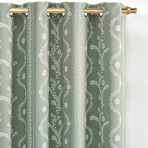 Miniatura 7 de LIMON HOME Cortinas negras de 63 pulgadas de largo, cortina verde salvia para sala de estar o dormitorio, cortinas bohemias 100% opacas con