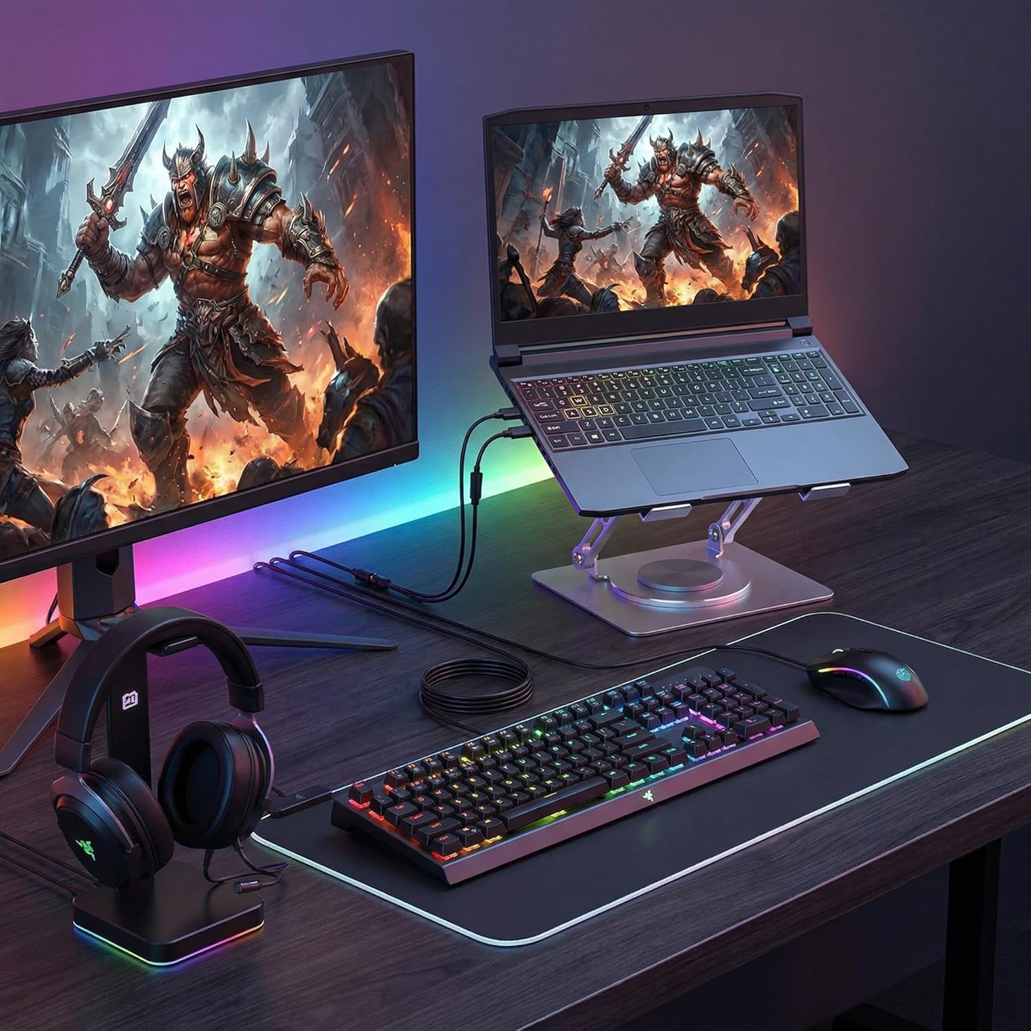 360 Rotating Aluminum Laptop Stand, Adjustable & Foldable Ergonomic Computer Stand, Compatible with MacBook, iPad, Dell, HP up to 16 Inches for Home & Office, Silver