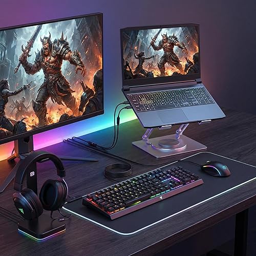 Miniatura 7 de Soporte para laptop con base giratoria de 360°, elevador ergonómico para computadora para escritorio, altura ajustable multiángulo, soporte plegable