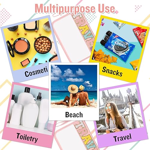 Miniatura 6 de izuzta Bolso transparente con letras de chenilla, bolsa transparente con cremallera y correa para la muñeca, Rosado