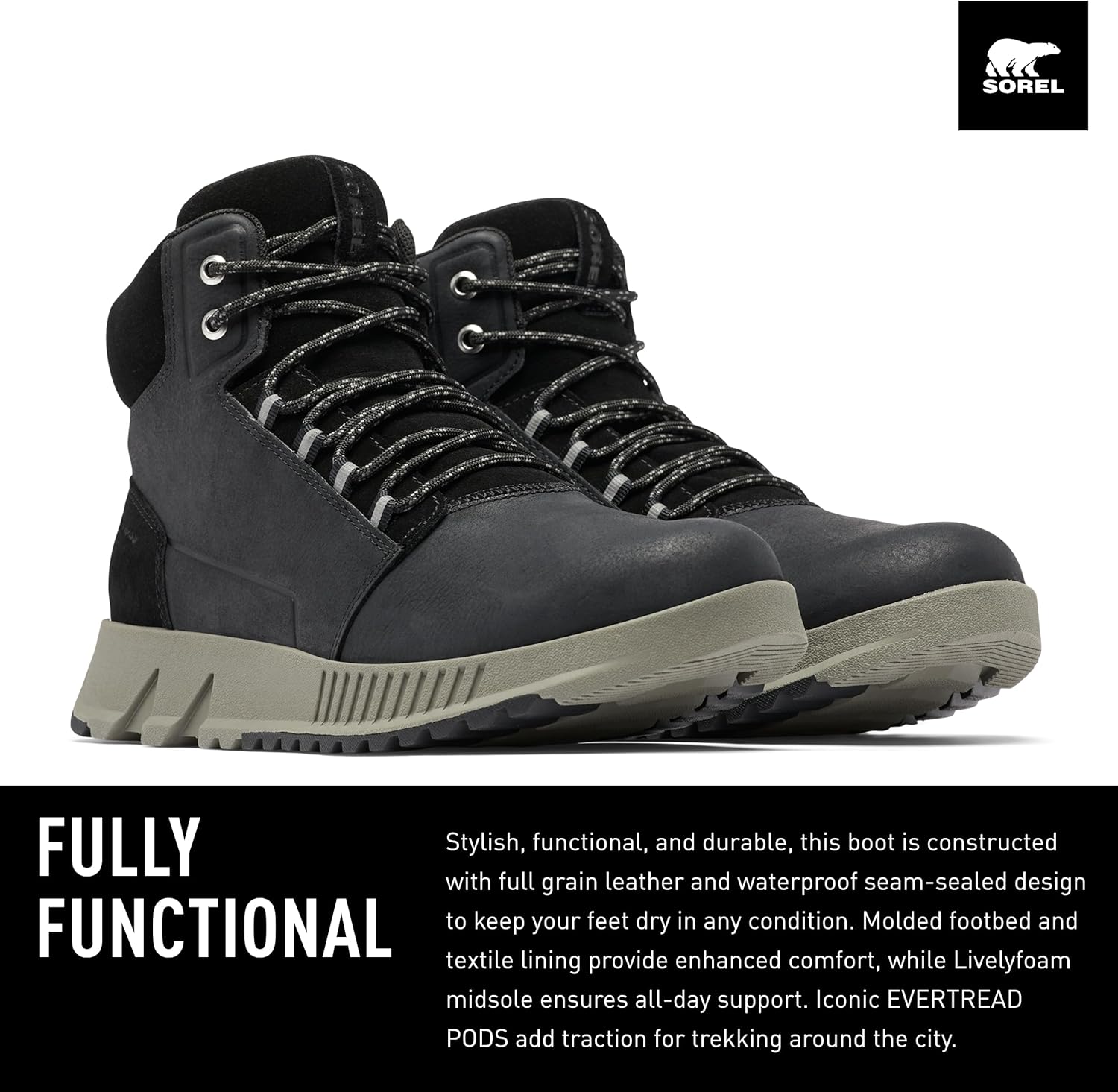 Skooba Design SOREL Men's Mac Hill Lite Mid Waterproof Boots - Black, Quarry - Size 7 - Image 3