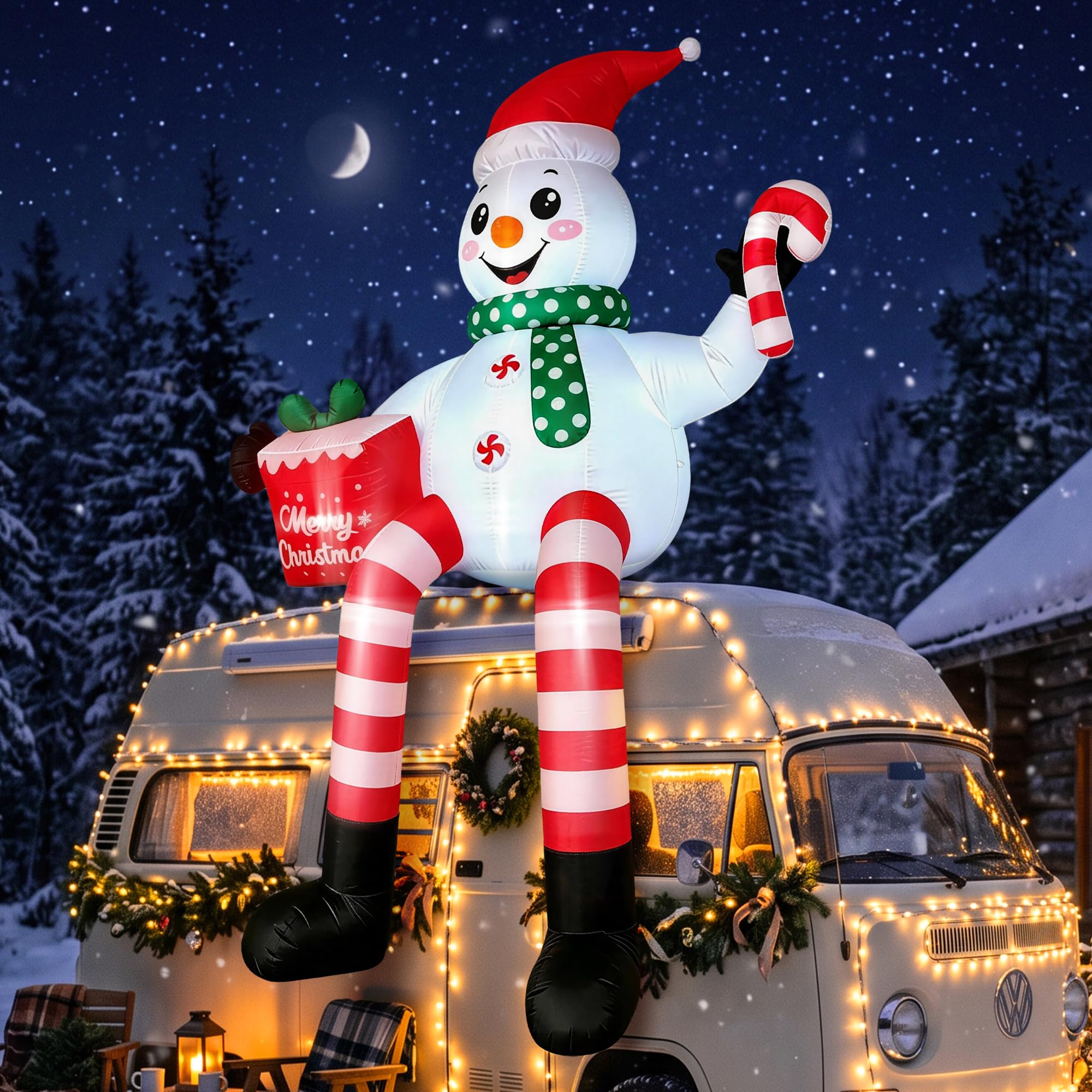 JOVIPOP Bonhomme de neige assis de 4,9 m recevant des cadeaux, décorations de Noël gonflables d'extérieur