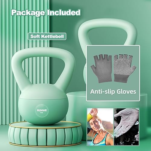 Miniatura 3 de RUNWE Pesa rusa suave Opciones de peso para entrenamiento de fuerza de 25, 20, 15, 10 y 5 libras, pesas rusas de hierro relleno de arena a prueba