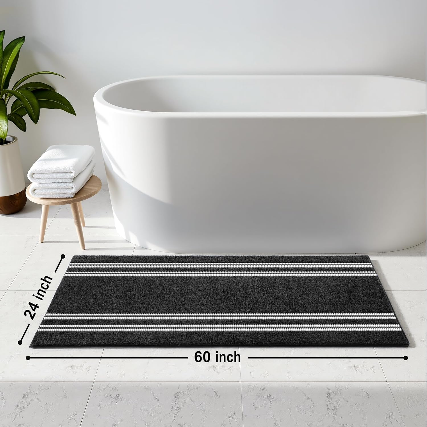 Arenarug Bathroom Rugs 24x60 Extra Soft Bathroom Runner Rug Non Slip Absorbent Bath Mat Chenille Rubber Backing Machine Washable Bath Mats for Bath Room Black Bath Rugs for Tub, Hallway