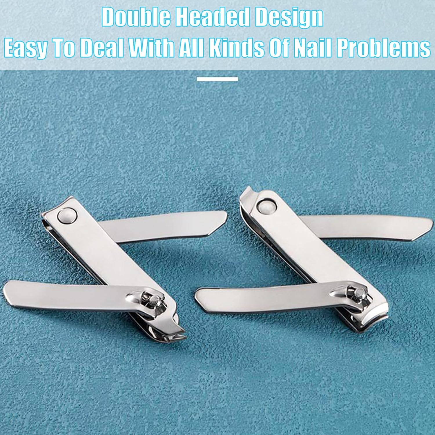 Double Headed Premium Stainless Steel Fingernail Toenail Clippers Set,Slant Curved Blade Nail Clipper for Thick Toenails and Ingrown Nails,2 Piece.