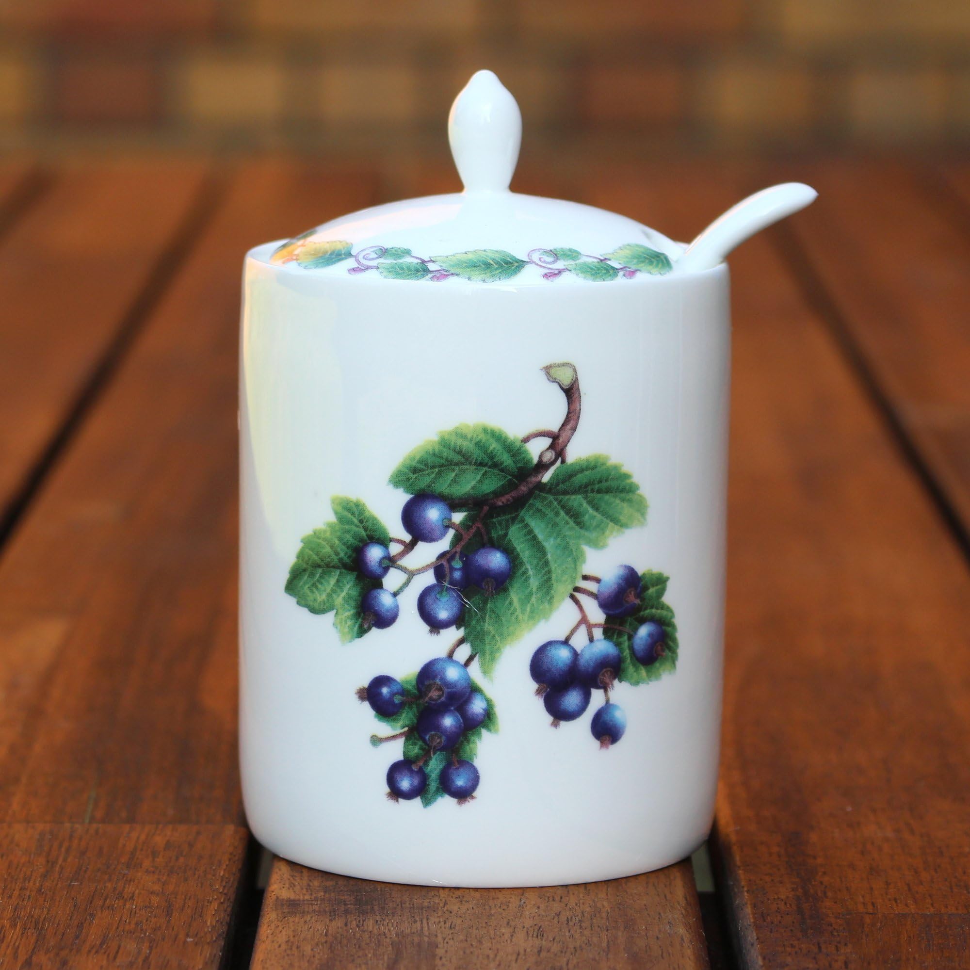 Modern Jam Pot and Spoon - Blackcurrent, 1 Piece, Bone China