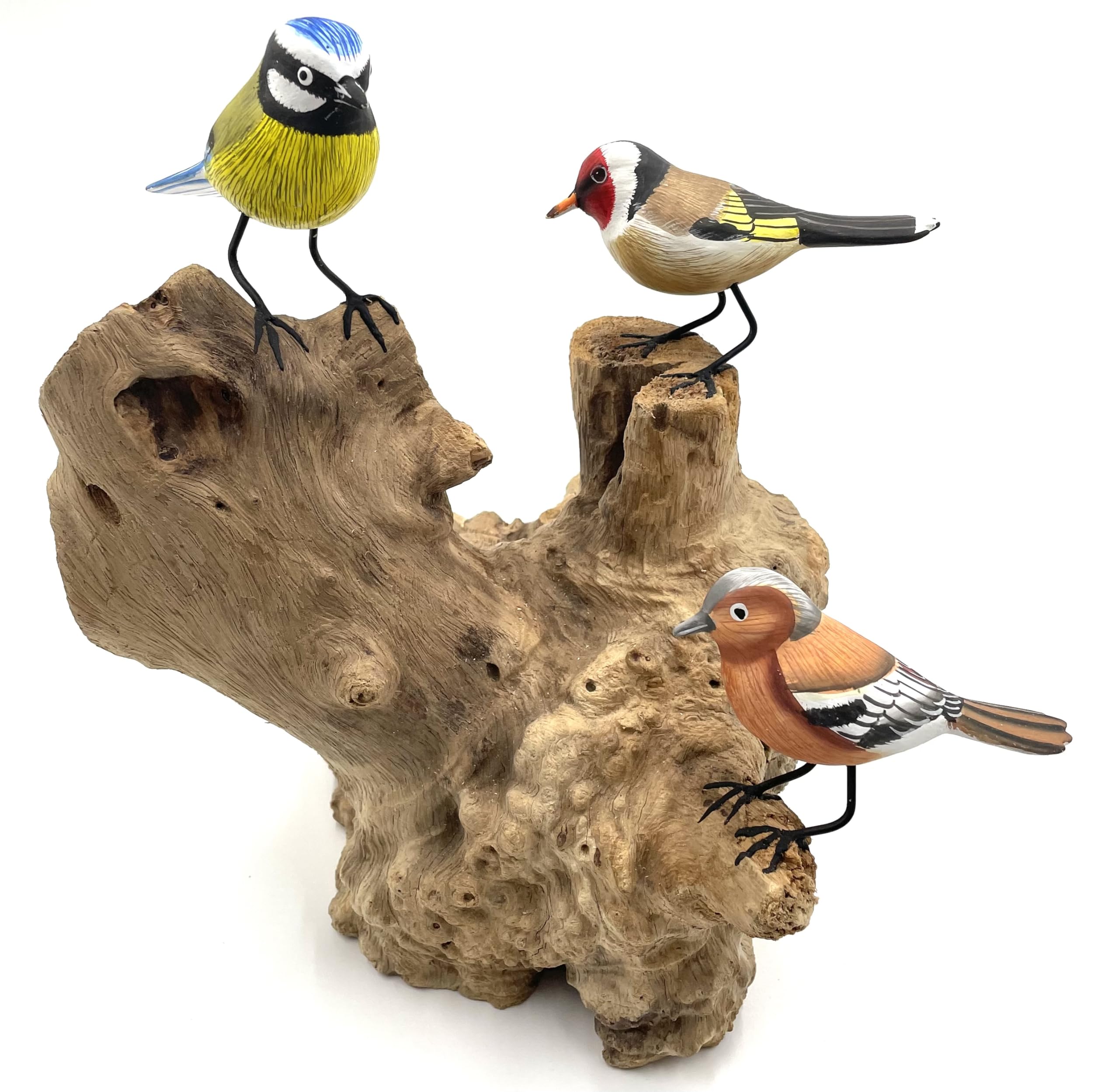 My Square Mile Woodpecker Bird Statue Ornament | Wooden Hand Carved Bird | Tree Stump Painted Great British Birds Indoor/Outdoor Garden Ornament (3 Birds)
