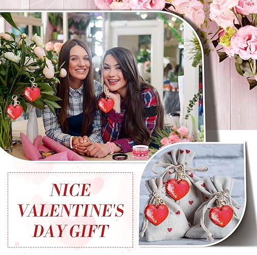 Miniatura 6 de Juego de 48 pulseras de silicona con lentejuelas para el día de San Valentín 24 llaveros de corazón 24 pulseras de goma con forma de corazón para el